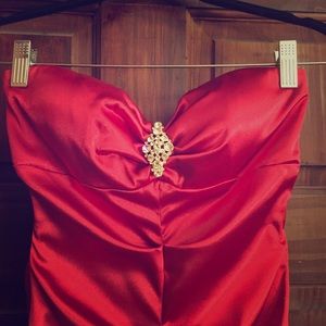 Red Strapless Mermaid Style Floor Length Gown